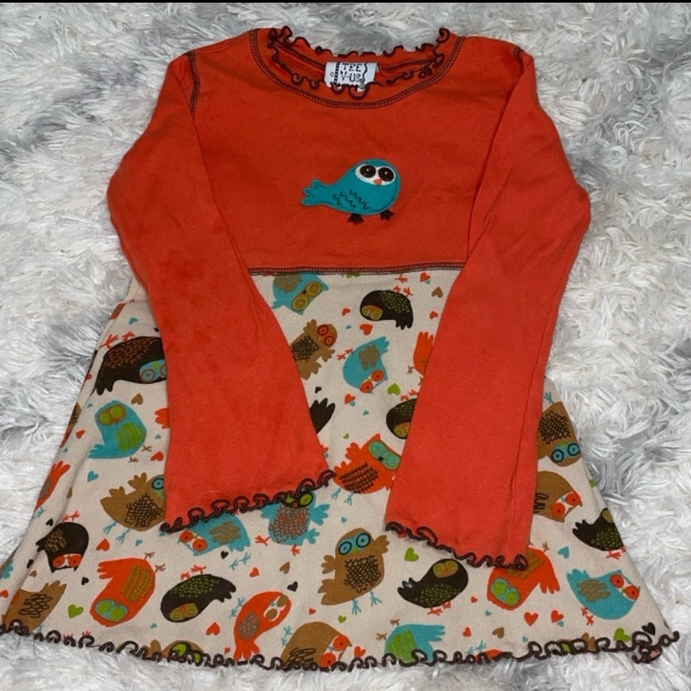 Charming Kids Casual Dress with Bird Print